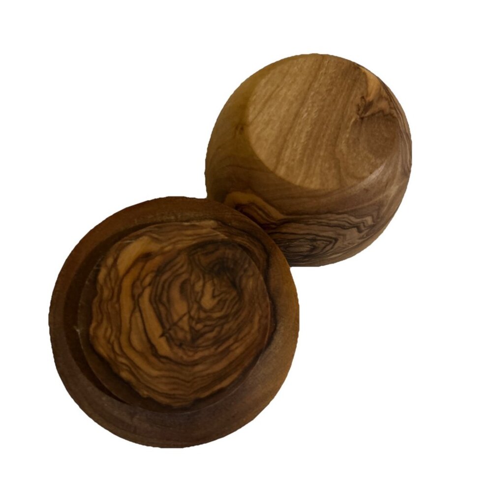 Olive Wood Salt Spice Jar Bowl Lid Covered Container Small ITALY Natural New - Picture 4 of 4